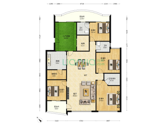大学馨园 4室1厅3卫 184平方