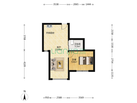富润阳光 1室1厅1卫 54平方