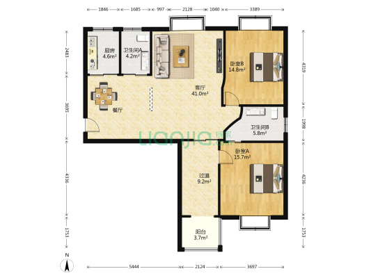 名仕家天下 2室1厅2卫 129平方