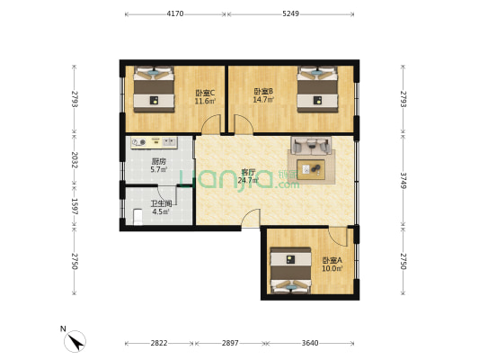 大良北区信怡楼 3室1厅1卫 91平方