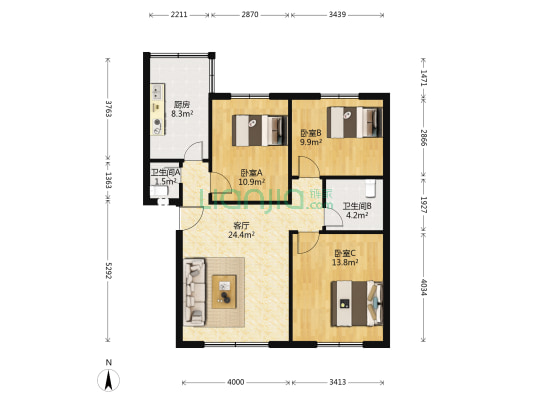 书院街一段61号 3室1厅2卫 90平方