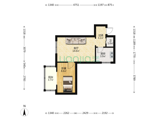 兴隆街16号院 1室1厅1卫 45平方