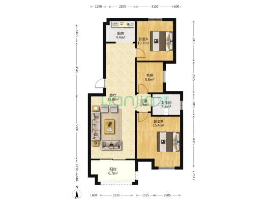 江上澜庭 3室1厅1卫 95平方