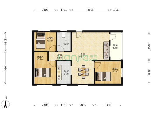 金泉阁 3室1厅1卫 99平方