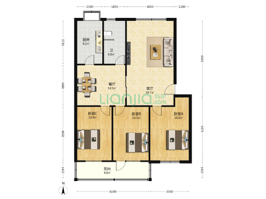 怡欣嘉苑 3室2厅1卫 136平方