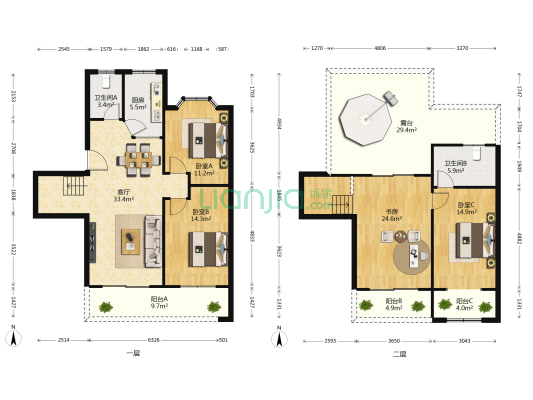 东南明苑 4室1厅2卫 155平方