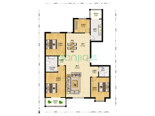 天华苑 4室2厅2卫 165平方