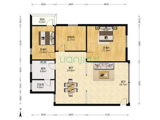 松园路 2室2厅1卫 131平方
