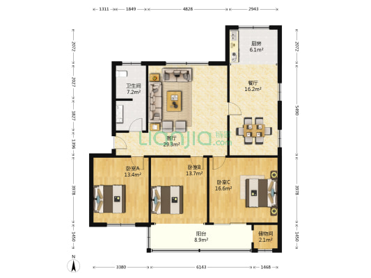 消防总队家属院 3室2厅1卫 128平方