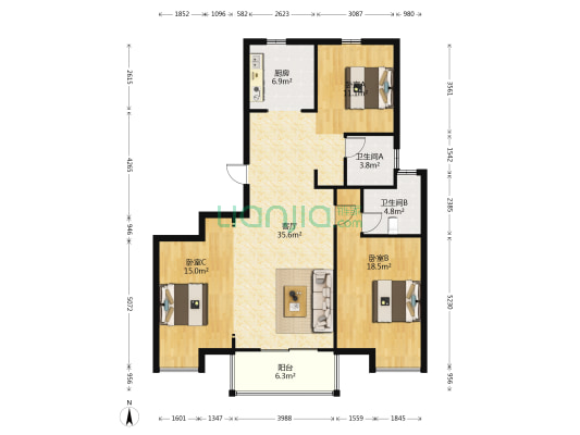 梅园新村 3室1厅2卫 136平方