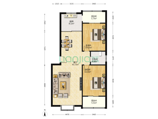 中电四公司 2室1厅1卫 115平方