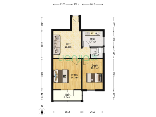 中航工业自控所生活二区 2室1厅1卫 70平方