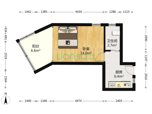 北蒙三小区 1室0厅1卫 34平方