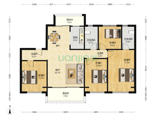 碧桂园生态城壹号院 4室1厅2卫 141平方