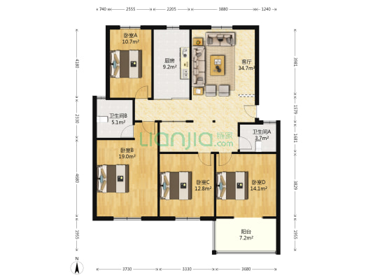 碧水湾 4室1厅2卫 132平方