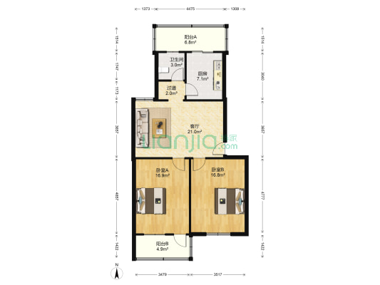 邮政局常砦家属院 2室1厅1卫 87平方