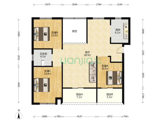 明星港湾 3室1厅1卫 117平方