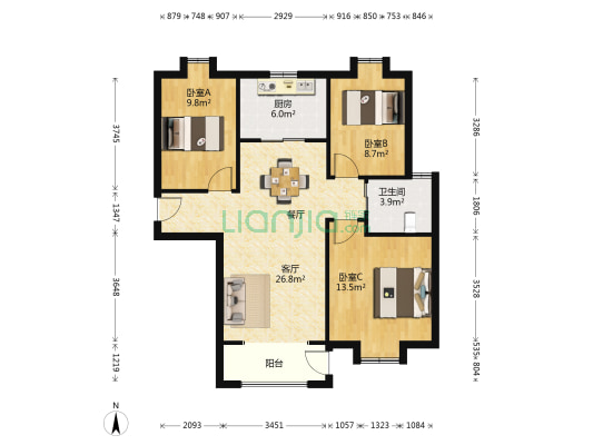 丰水宝邸(东苑) 3室1厅1卫 90平方