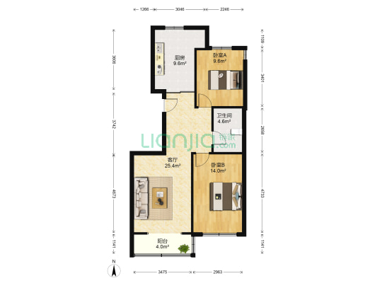 新世纪银苑 2室1厅1卫 98平方