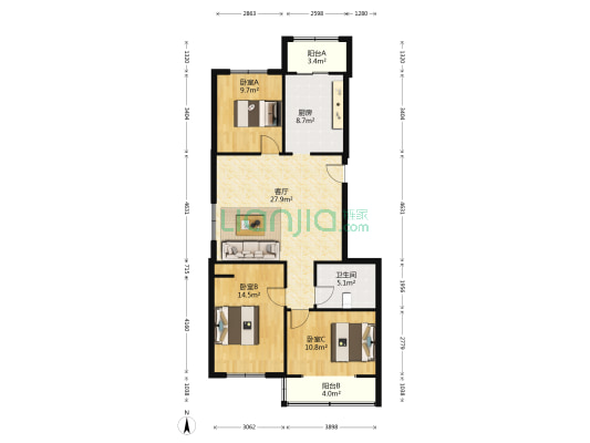天卉公寓 3室1厅1卫 111平方