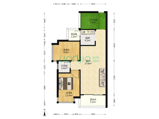德安華府 2室1厅1卫 78平方