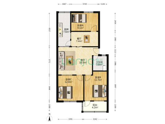 教师公寓(寒亭区) 3室2厅1卫 82平方