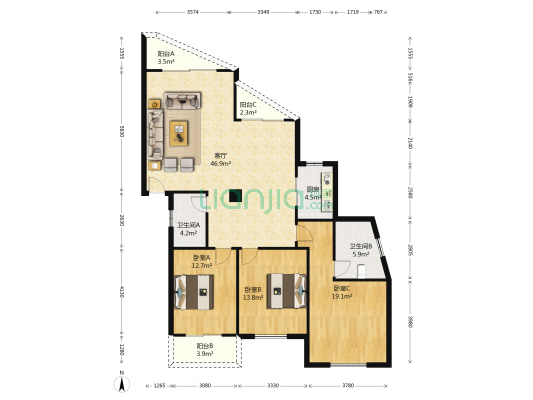 宝利·北秀苑 3室1厅2卫 126平方