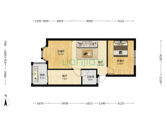 中华南52号院 2室2厅1卫 65平方