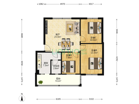 团结巷62号 3室1厅1卫 86平方
