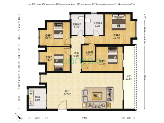 绿城金地凤起听澜 4室1厅2卫 180平方