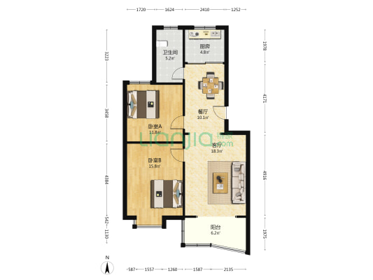 裕华嘉苑二期 2室2厅1卫 90平方