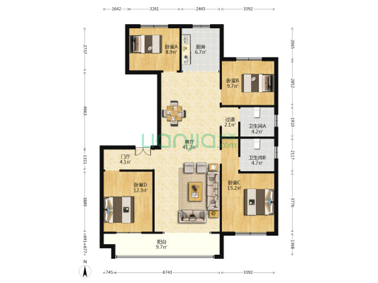 富丽世家 4室1厅2卫 162平方
