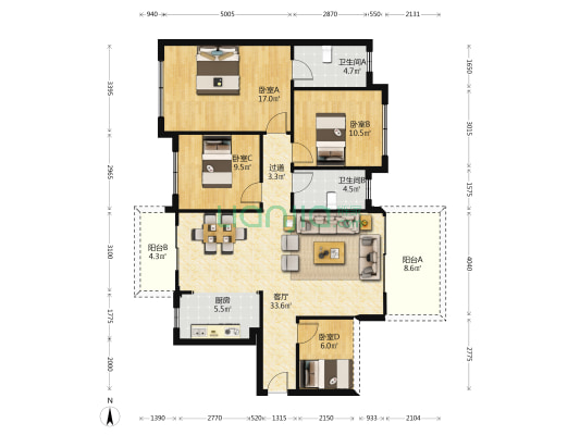 绿涛甘棠府 4室1厅2卫 119平方