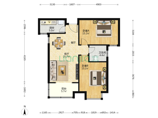 中铁滨河佳园 2室1厅1卫 93平方