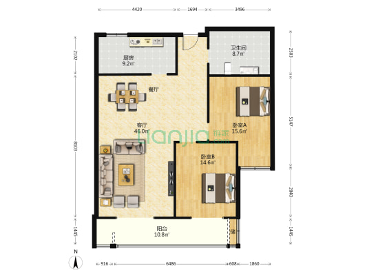 盈泽园 2室1厅1卫 131平方