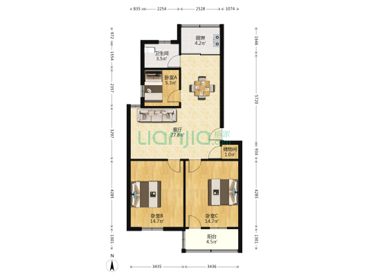 望海小区13号 3室1厅1卫 90平方