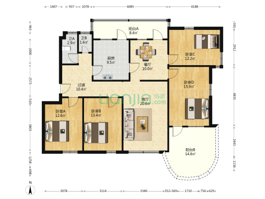 西堤路12号 4室2厅2卫 139平方