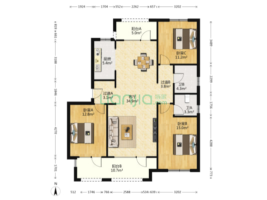 荣盛城荣尚苑一区 3室2厅2卫 138平方