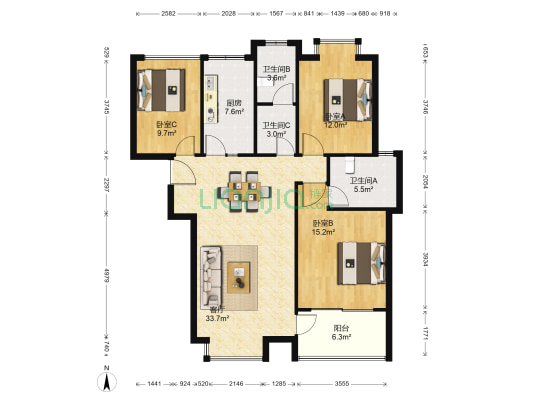 冠城大通蓝湾 3室1厅3卫 122平方