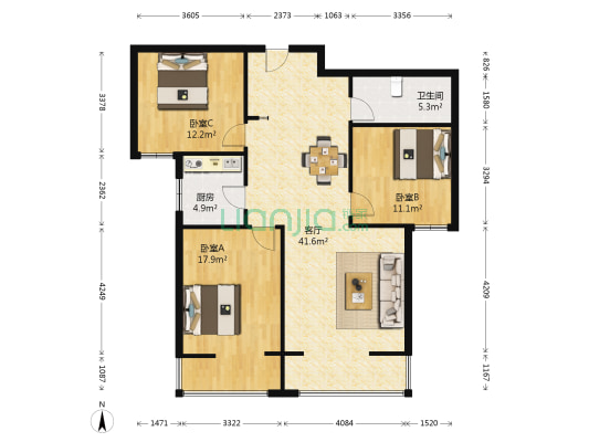 万水澜庭 3室1厅1卫 134平方