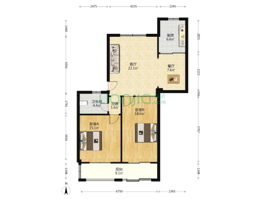新时代广场 2室2厅1卫 107平方