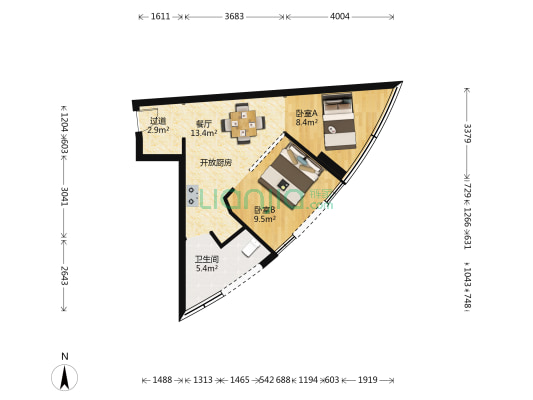 庆丰北路 2室1厅1卫 52平方