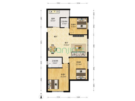 建业大厦 3室1厅2卫 116平方