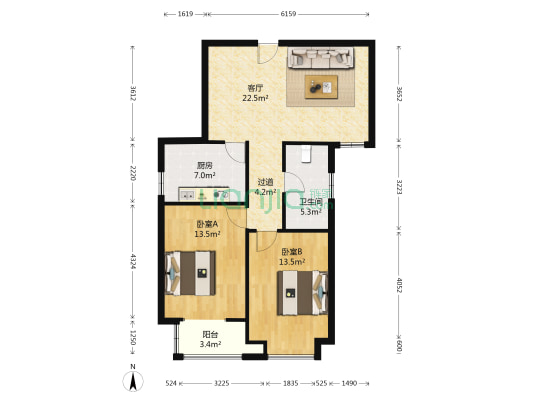 紫韵福园 2室1厅1卫 91平方