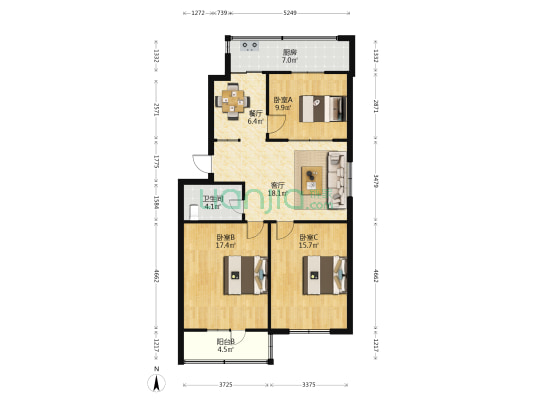 劳动厅小区 3室2厅1卫 97平方
