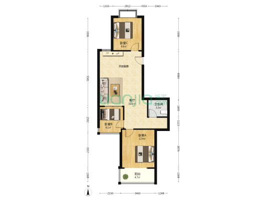 金榜南三里 3室1厅1卫 80平方
