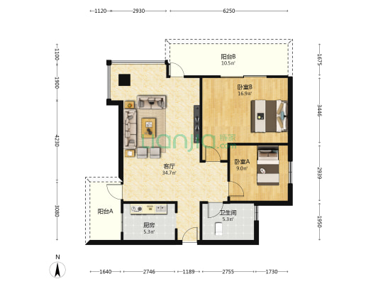 华龙首座 2室1厅1卫 100平方