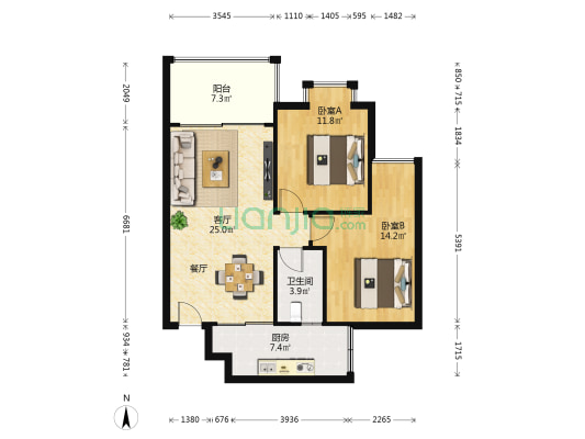 岭南世家景园 2室1厅1卫 79平方