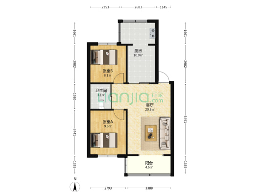 西山煤电433小区 2室1厅1卫 68平方