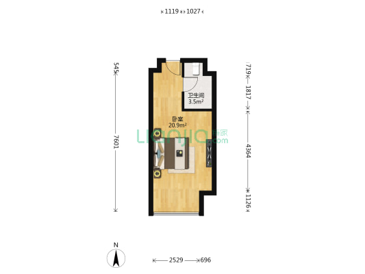 旭辉荣华公园大道 1室0厅1卫 36平方